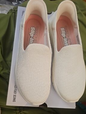 Skechers GO WALK Women's Slip-On Mesh Flats in White with Pink Insoles